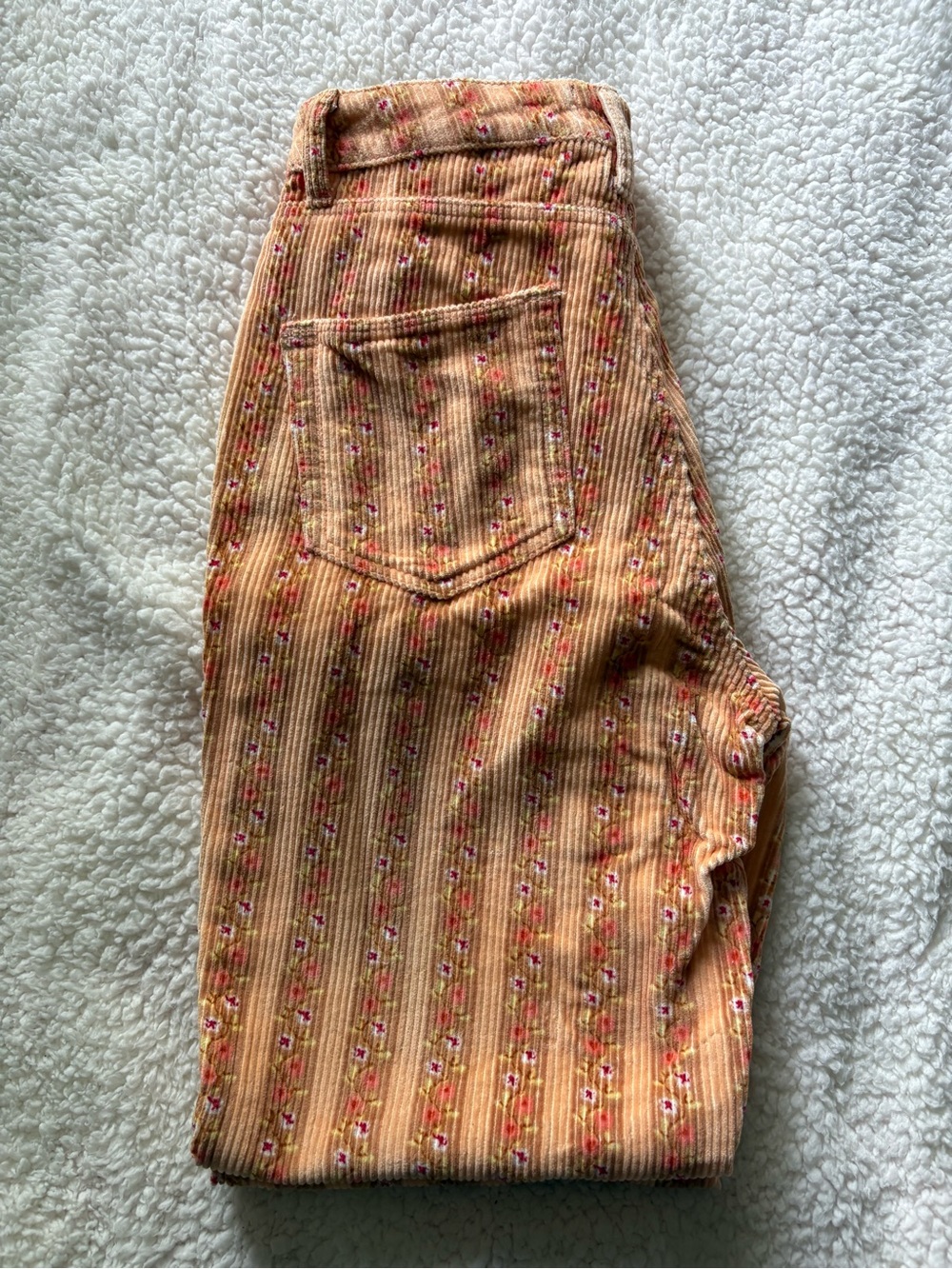 BDG Corduroy Floral Trousers in Mustard with Pink Accents